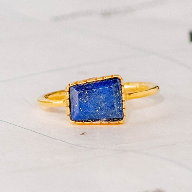 Gold Plated Block Lapis Stone Ring - India