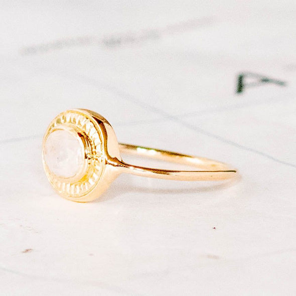 Gold Plated Decorative Moonstone Ring