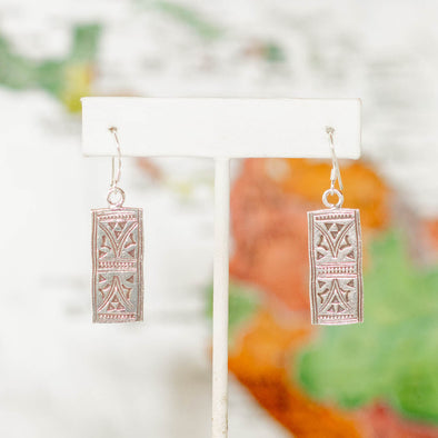 Hill Tribe Silver Patterned Column Earring - Thailand