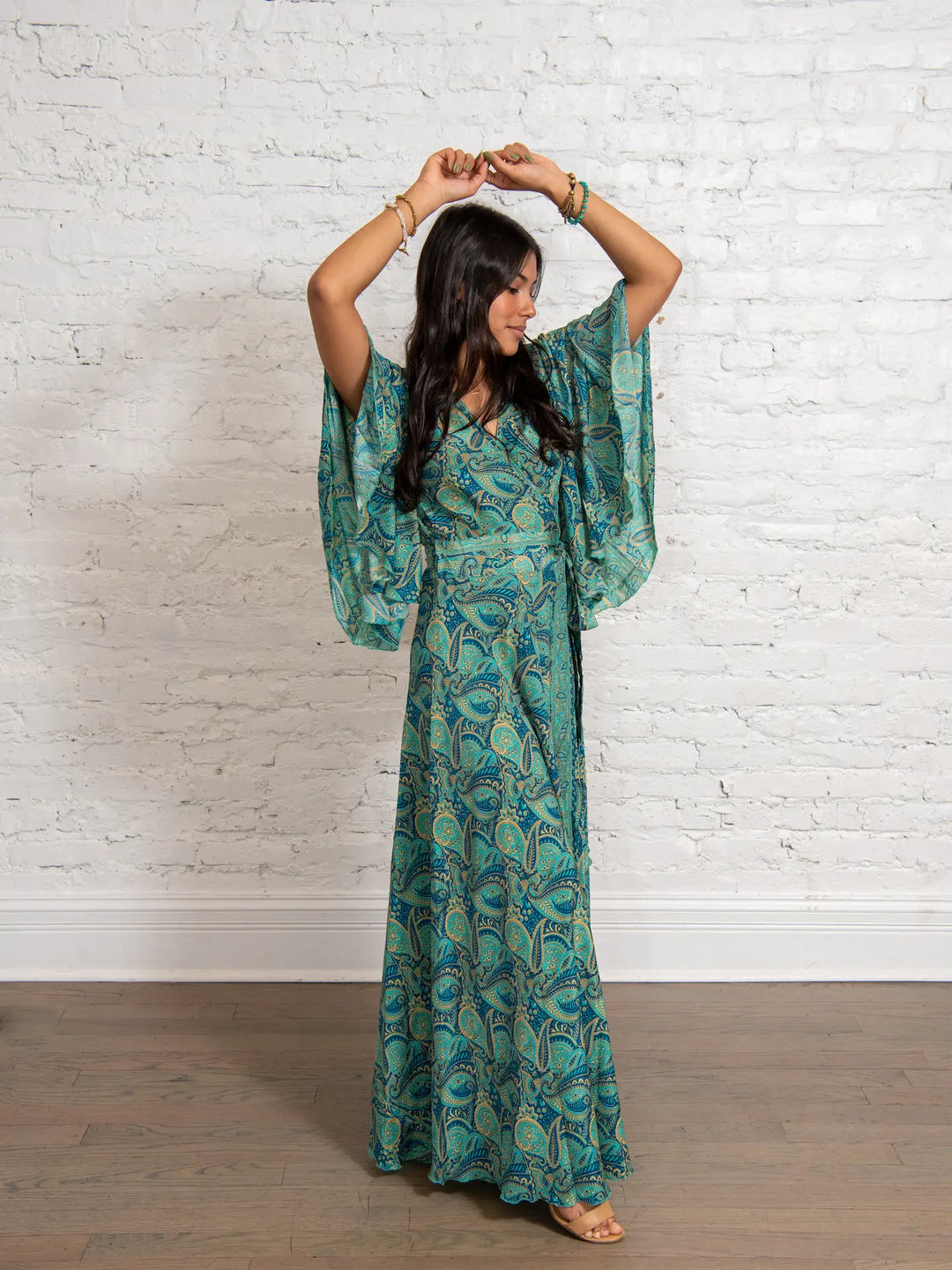 Sari Flutter Sleeve Wrap Dress - India