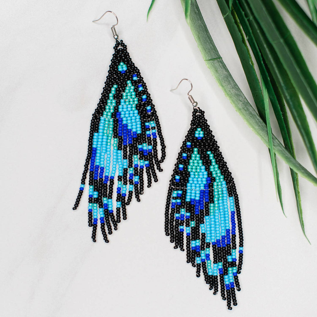 Orange Monarch Butterfly Wing Fringe Earrings - Guatamala