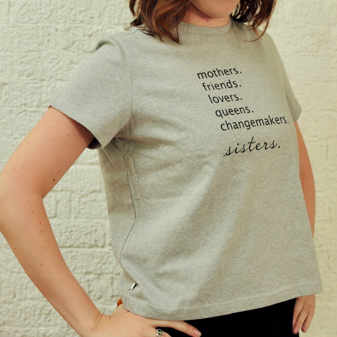 "Mothers. Friends. Lovers" Oversized Heather Grey Cropped T-Shirt- India