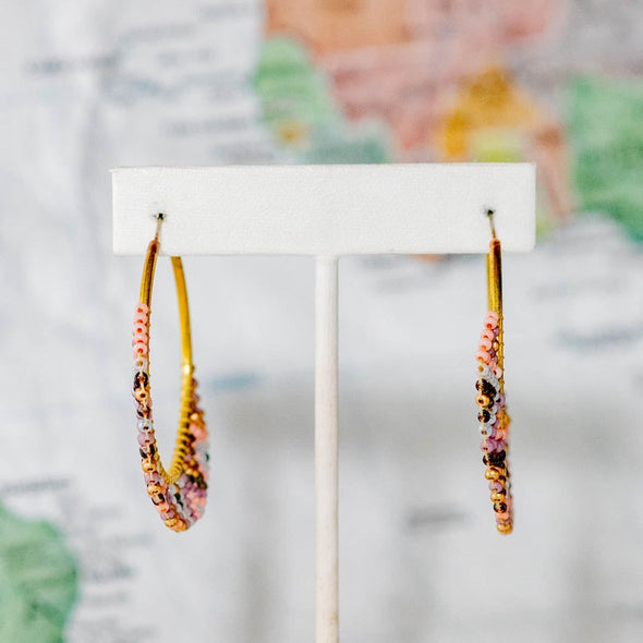 Large Zig Zag Hoop Earrings, Mauve - Guatemala