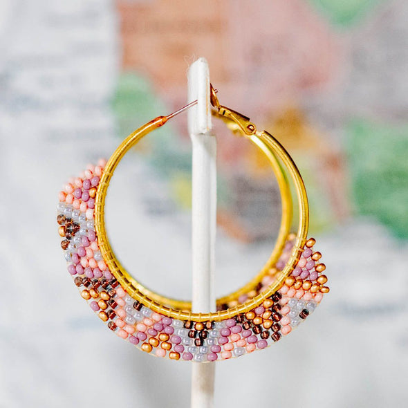 Large Zig Zag Hoop Earrings, Mauve - Guatemala