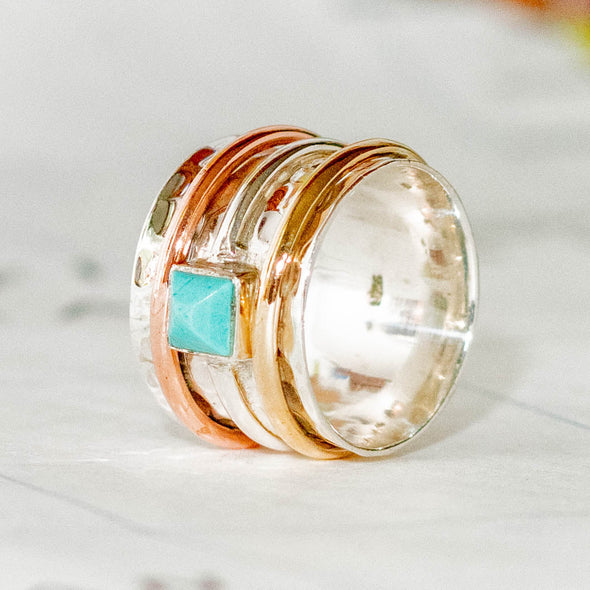 Mixed Metal Turquoise Spinner Ring - India