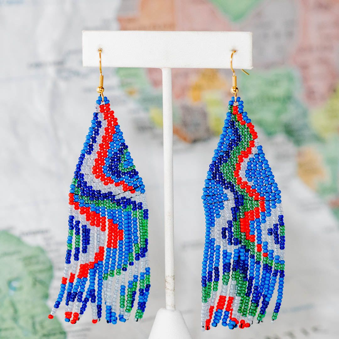 Psychedelic Fringe Earrings, Blue Pop - Guatemala