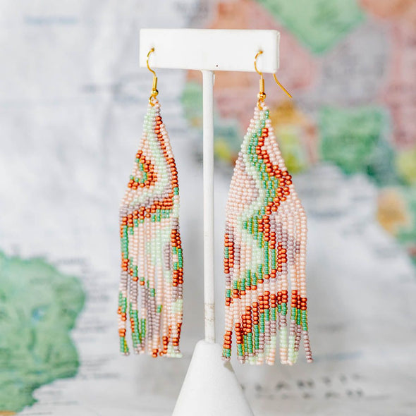 Psychedelic Fringe Earrings, Seafoam Sand - Guatemala