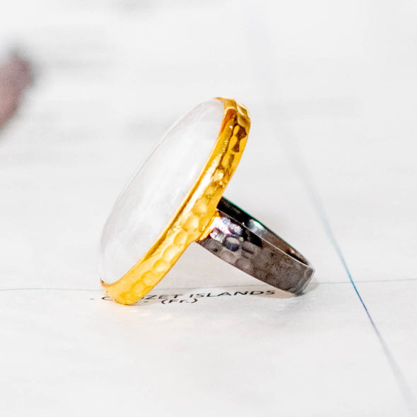 Rhodium Gold Plated Moonstone Ring - India