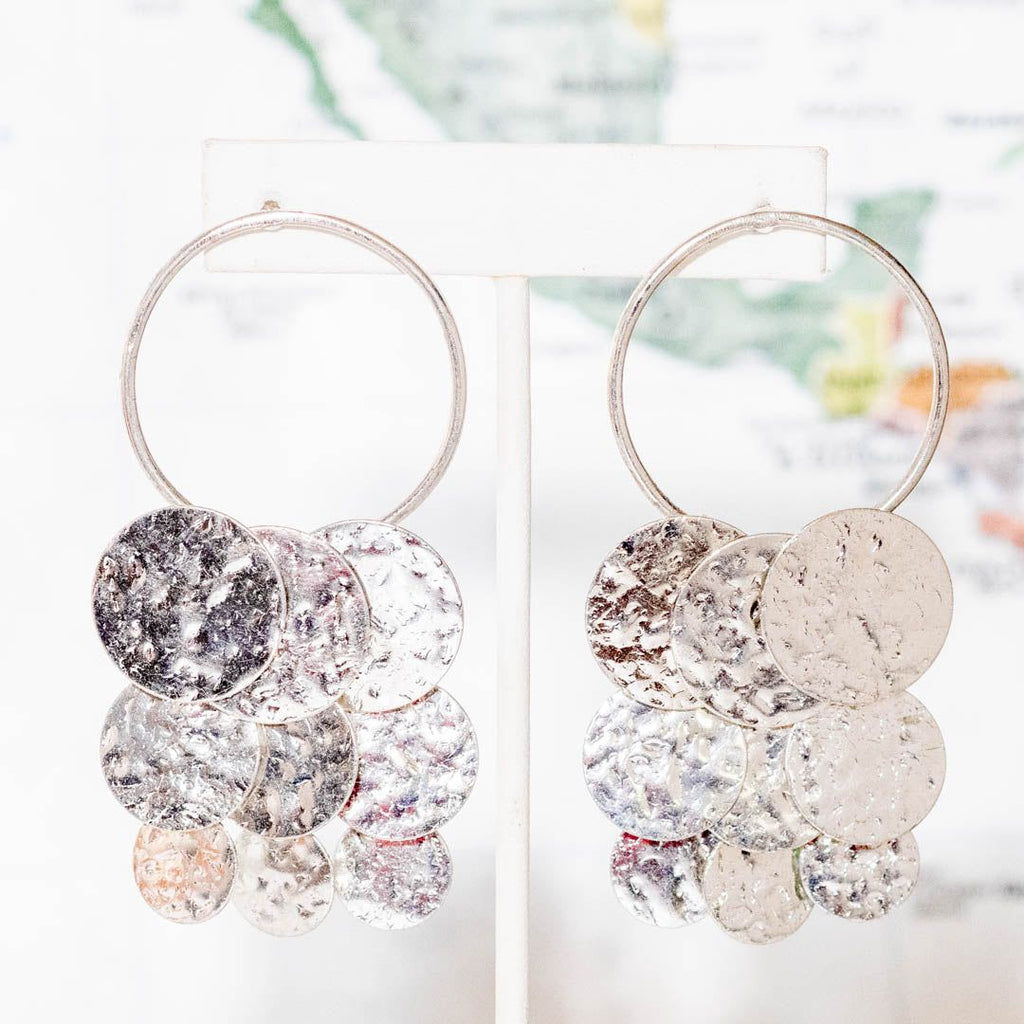Silver Disc Statement Earrings - India