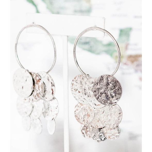 Silver Disc Statement Earrings - India