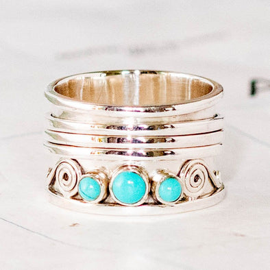 Silver & Turquoise Spinner Ring- India