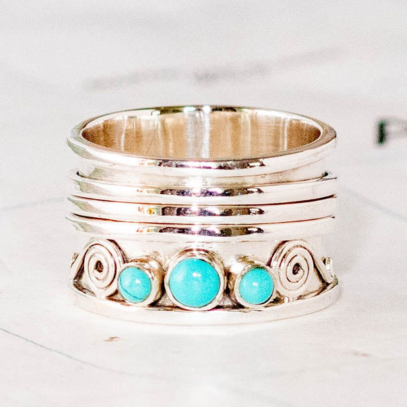 Silver & Turquoise Spinner Ring- India