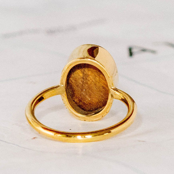 Simple Faceted Tiger Eye Brass Cocktail Ring- Rajasthan, India