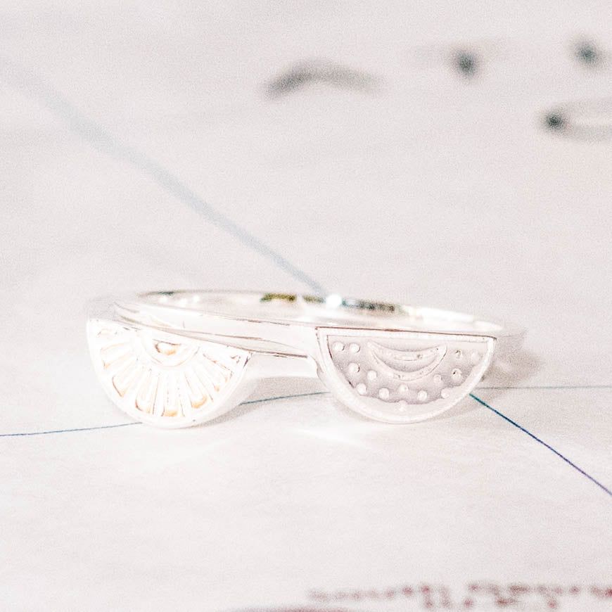 Soleil Moon and Sun Sterling Rings - India