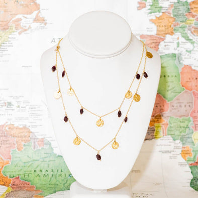 Sprinkled Garnet Brass Necklace - India