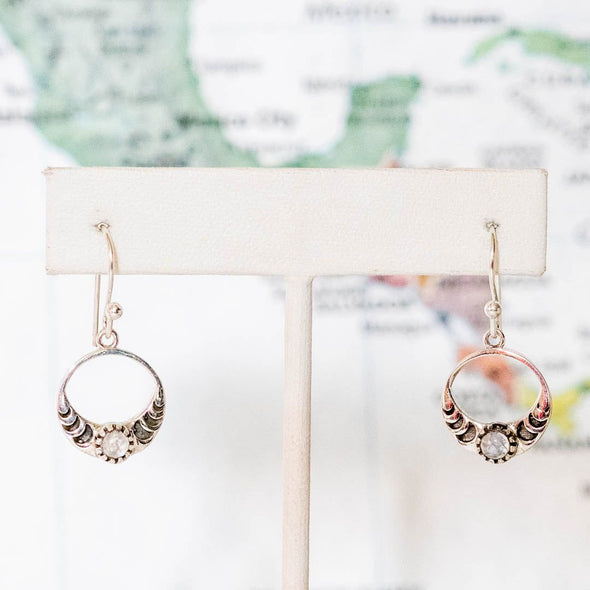 Sterling Silver Crescent Moonstone Earring