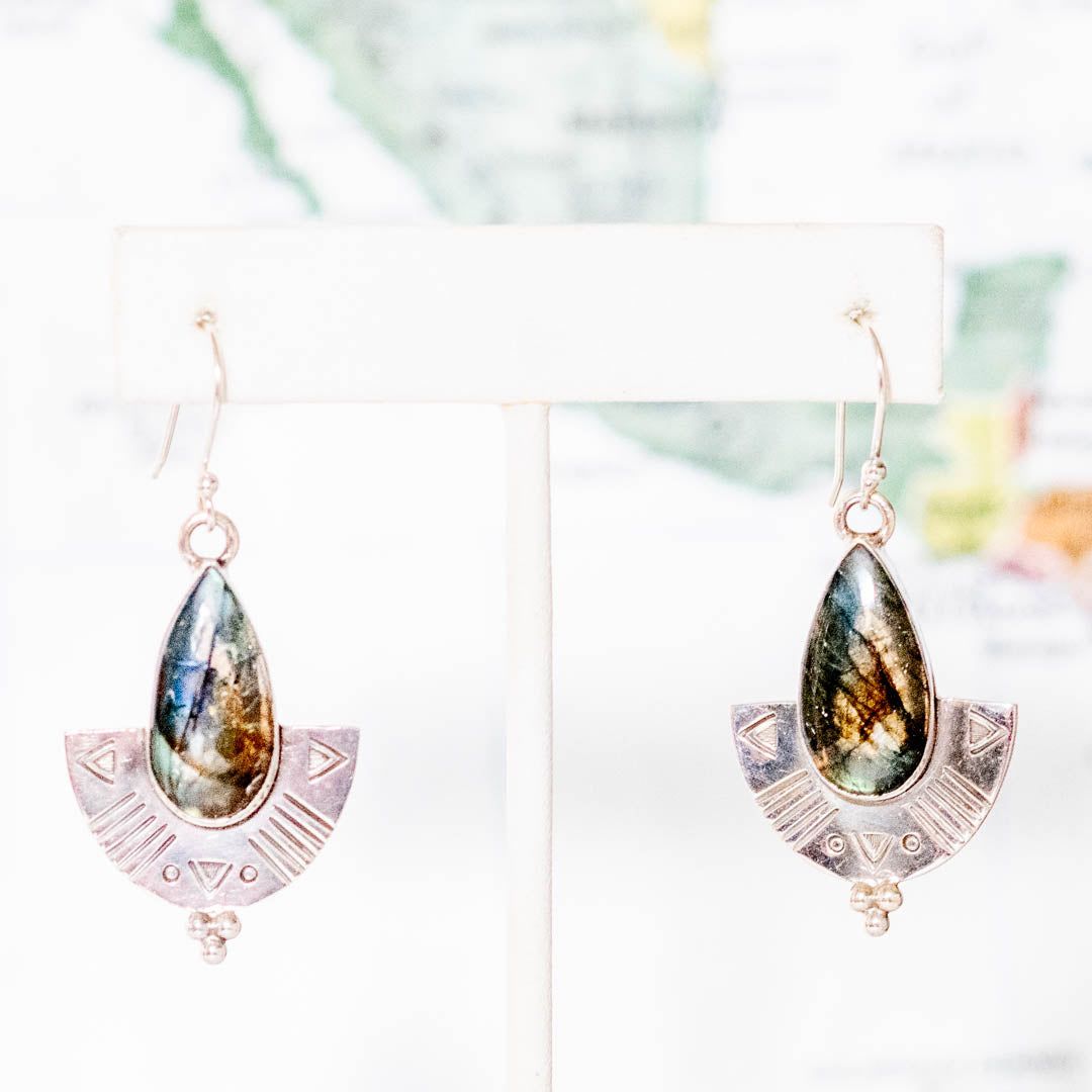 Sterling Silver Labradorite Shield Earring - India