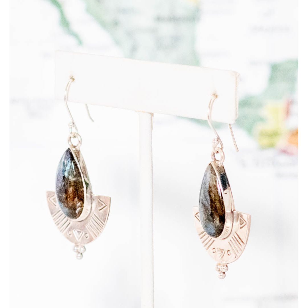 Sterling Silver Labradorite Shield Earring - India