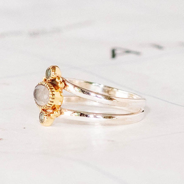Sterling Silver Two Tone Moonstone Ring - India