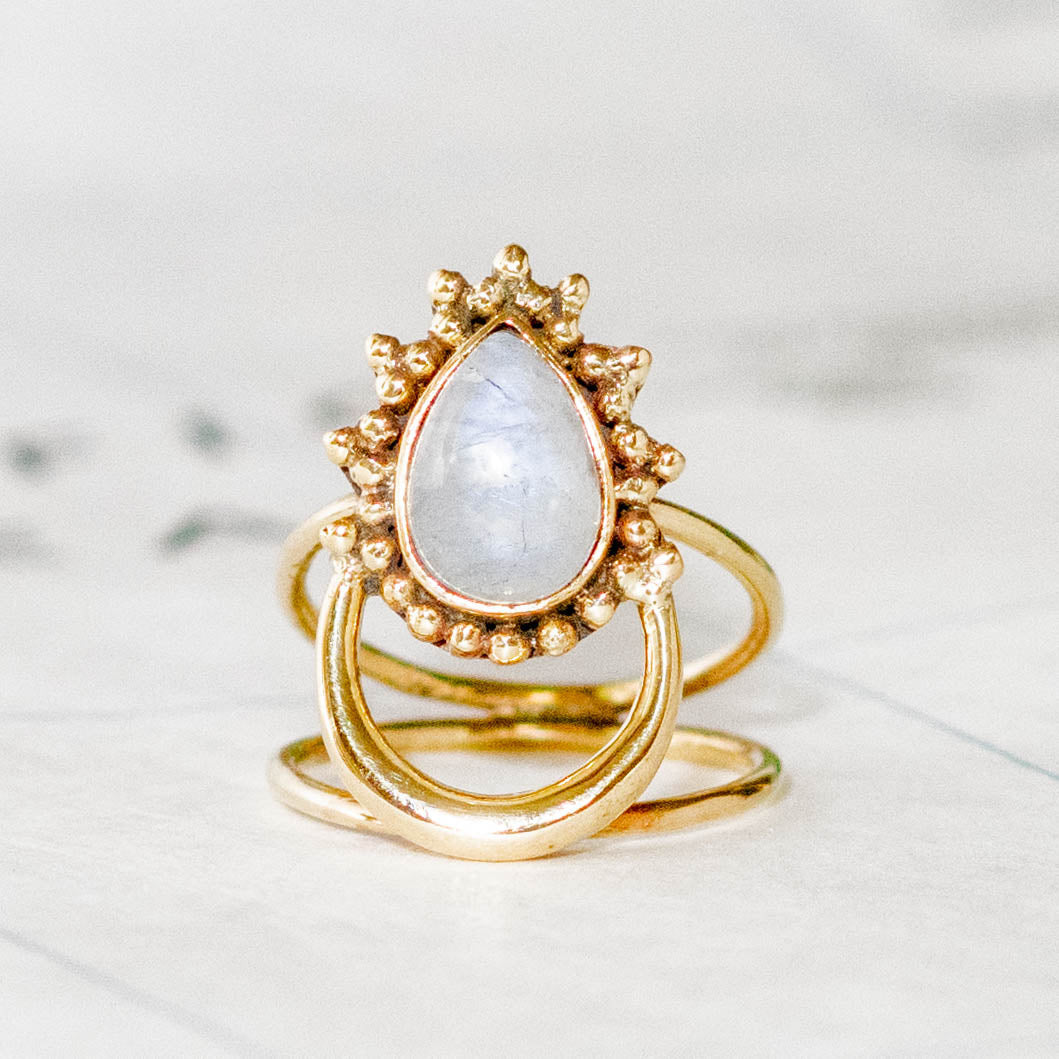 Tear Drop Moonstone Aura Ring - India