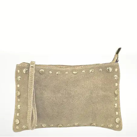 Uniles Suede Leather Handbag, LIght Taupe - Italy