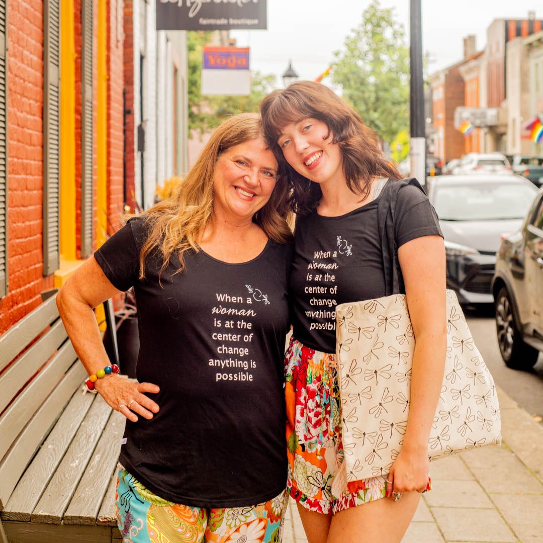 "When a Woman is at the Center of Change” Black Cotton Scoop Neck T-shirt