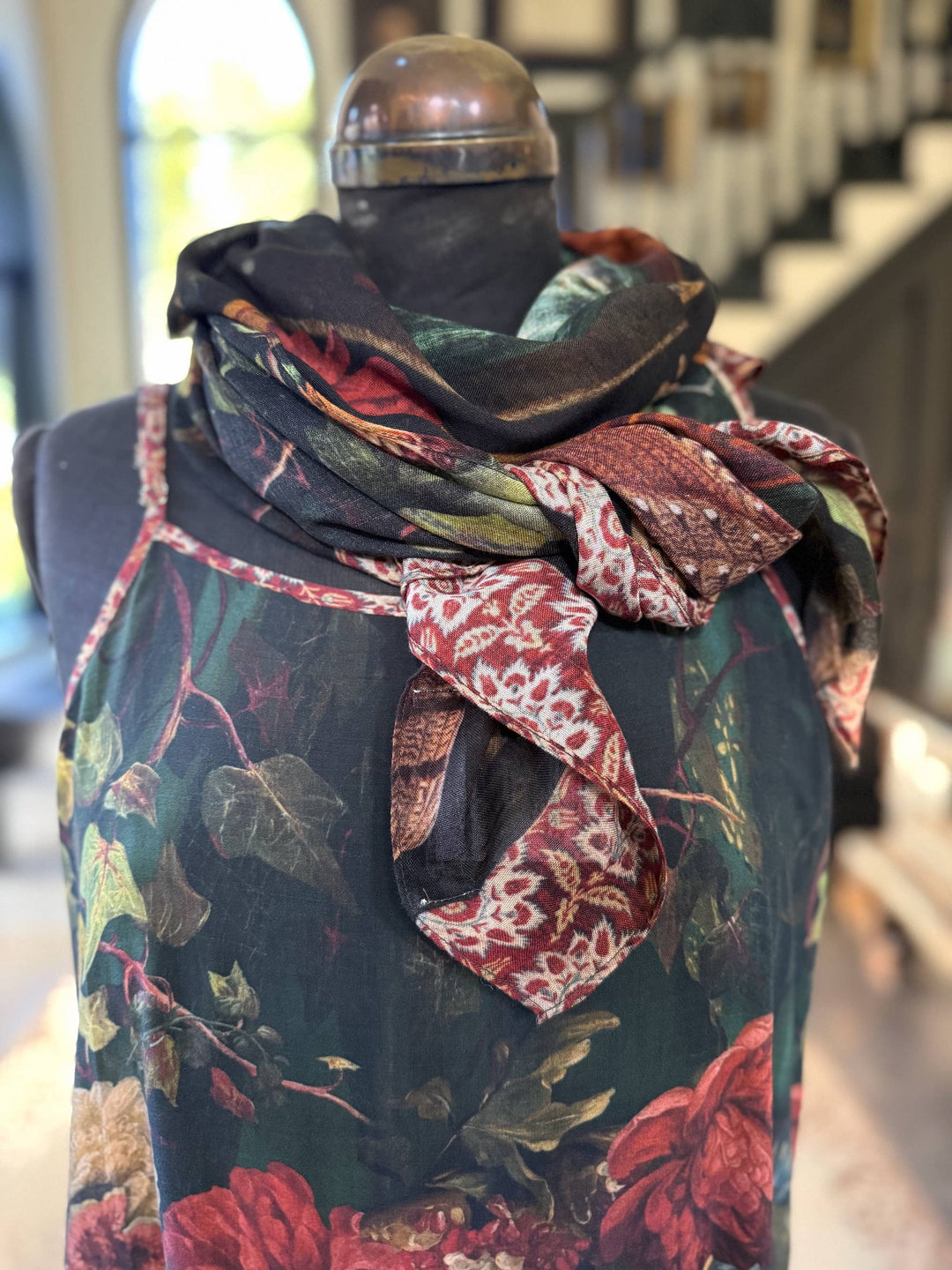 Solstice Bohemian Scarf with Persephone, florals, Moon & Owl