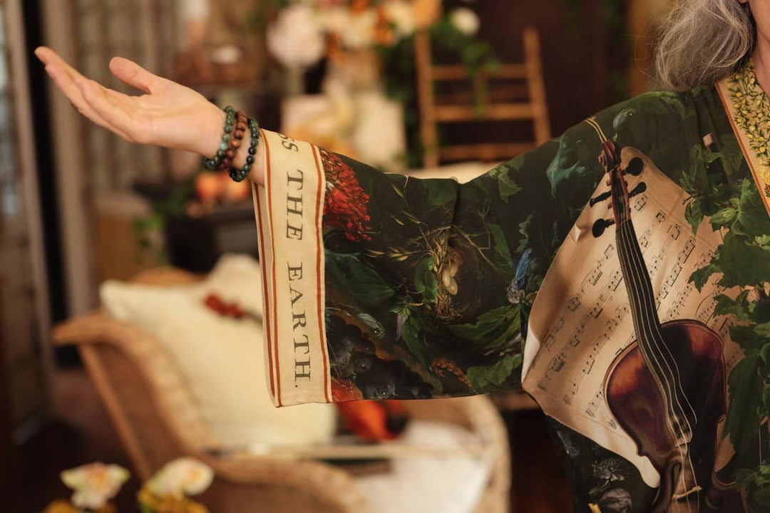 Labour of Love Opera Duster Kimono Robe w/ Florals & Violin