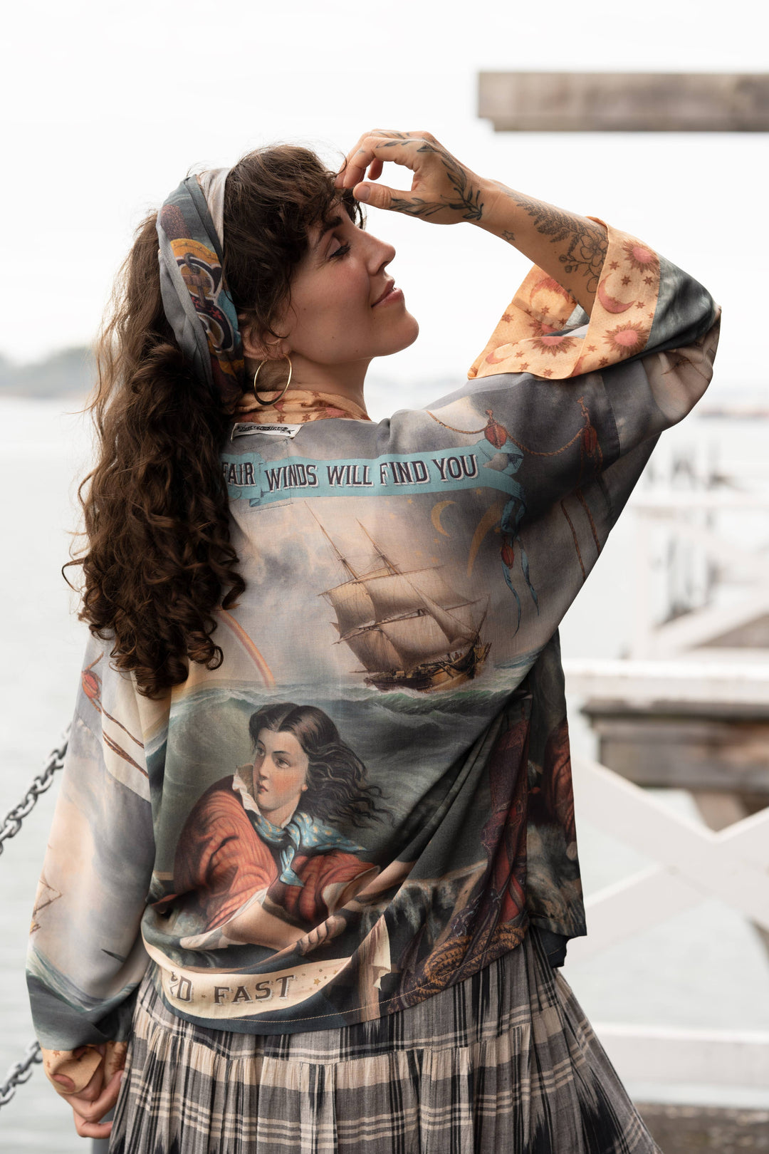 Hold Fast Pixie Duster Cropped Kimono w/ Boat, Rainbow - Canada