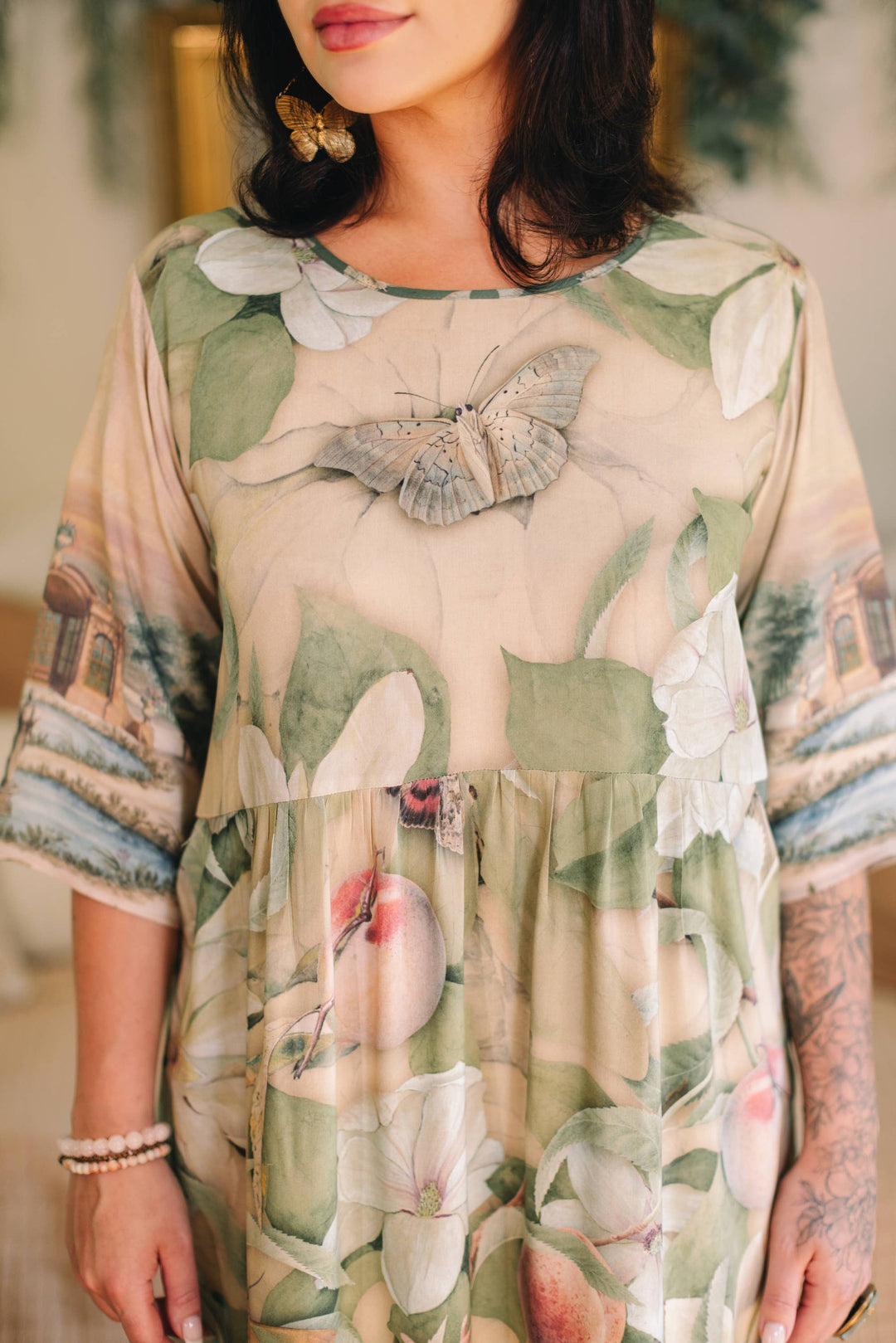 Fleur De Soleil Artist Dress Tunic w/ Pockets & Florals - Canada