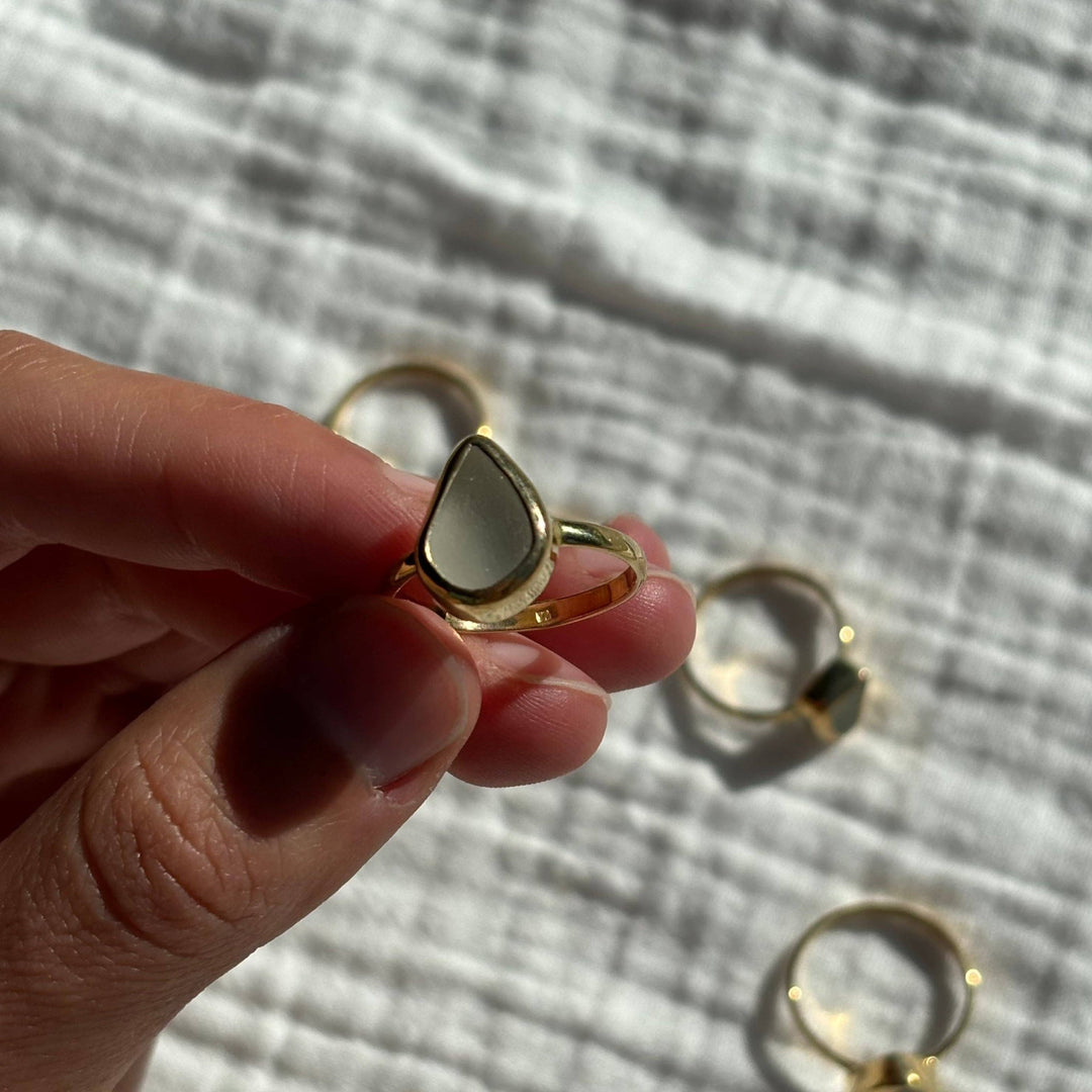 White Sea Glass Ring (Handmade) - Hawaii