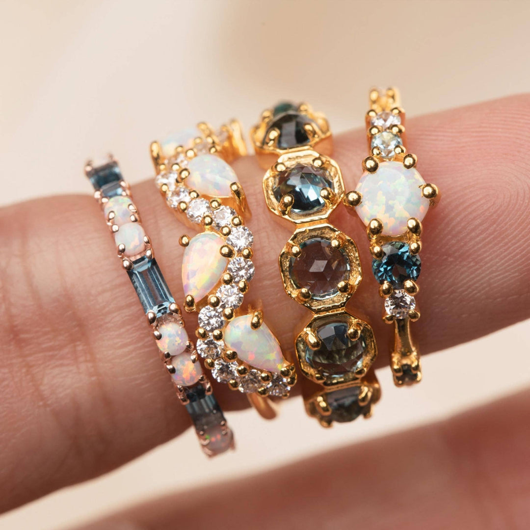 Rose Gold London Blue Topaz & Opal Midnight Crossing Band - Bali