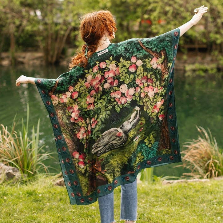 The Daydreamer Goddess Duster Kimono w/ Roses & Rabbits