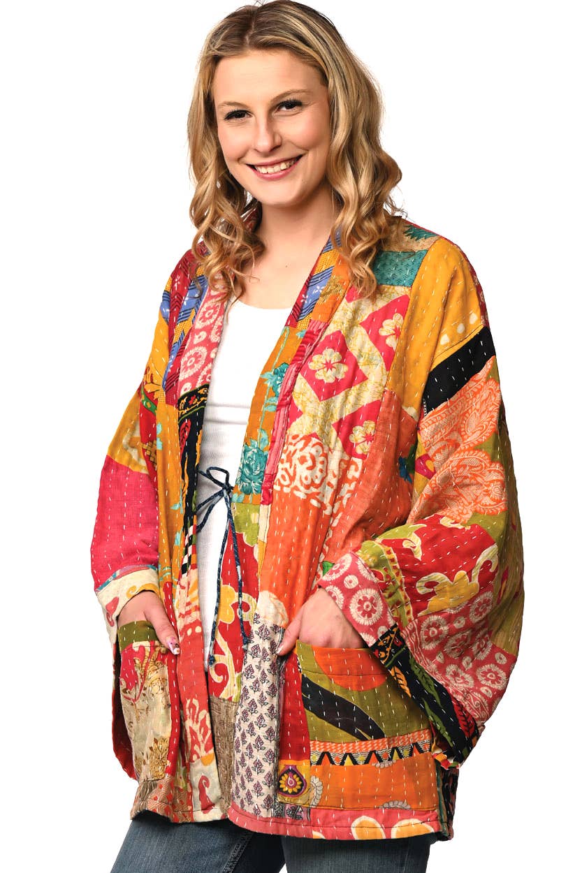 Reversible Cotton Kantha Kimono Jacket - Nepal