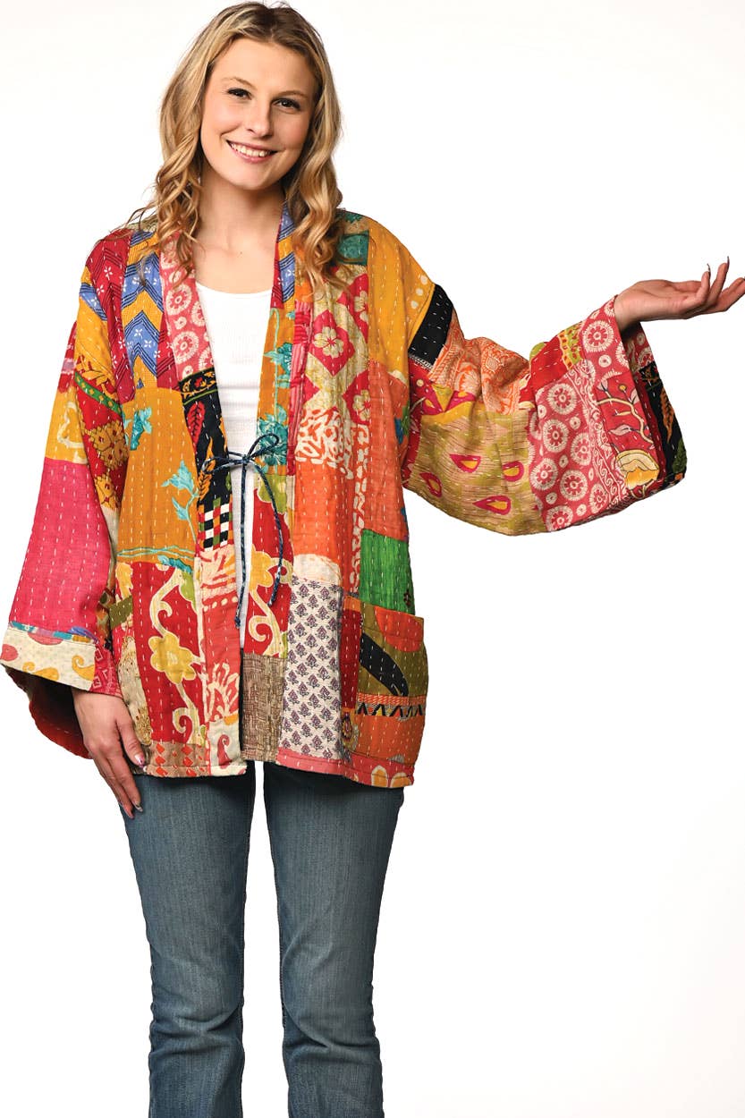 Reversible Cotton Kantha Kimono Jacket - Nepal