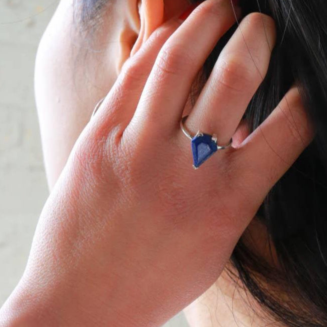 Pyramid Lapis Sterling Ring - India