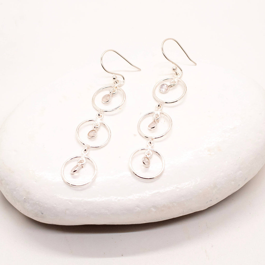 Sterling Silver Triple Moonstone Earring - Rajasthan, India