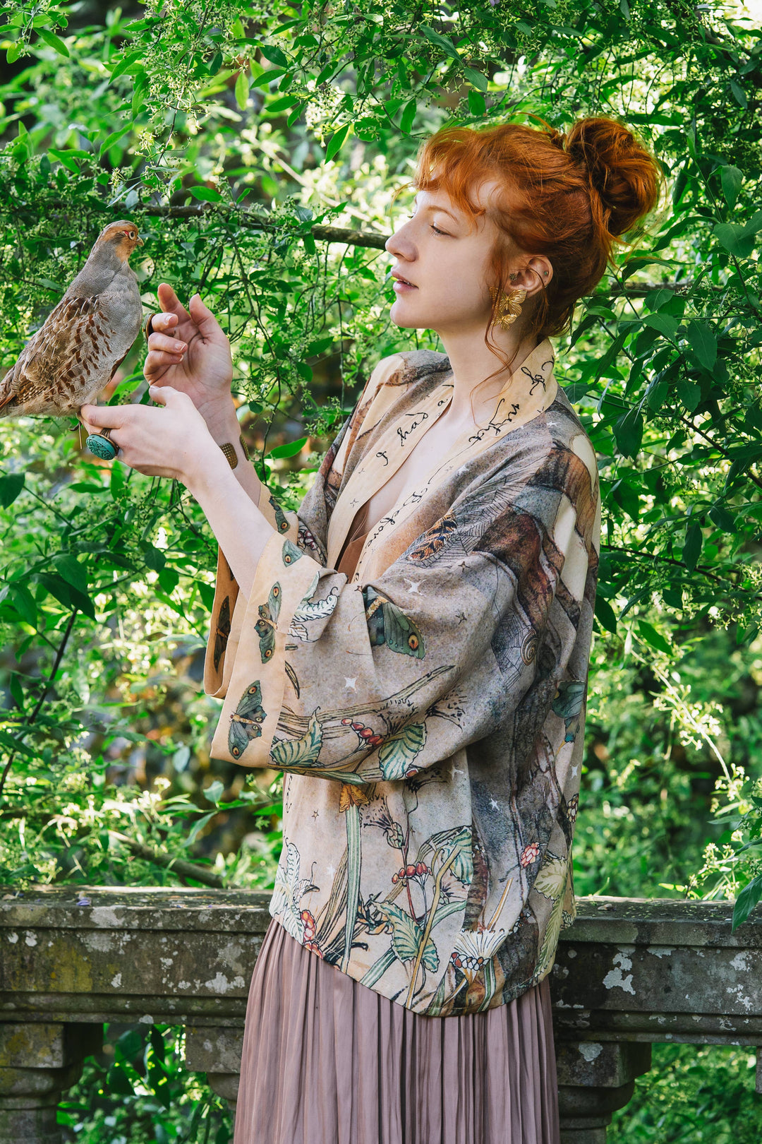 Lovelight Pixie Cropped Kimono w/ Woodland Swallow & Stars - Canada