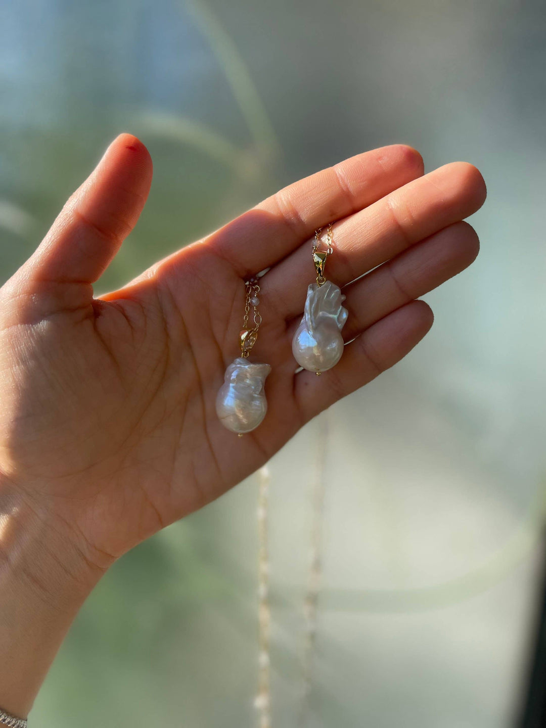 Long White Baroque Pearl Necklace + Herkimer Diamonds