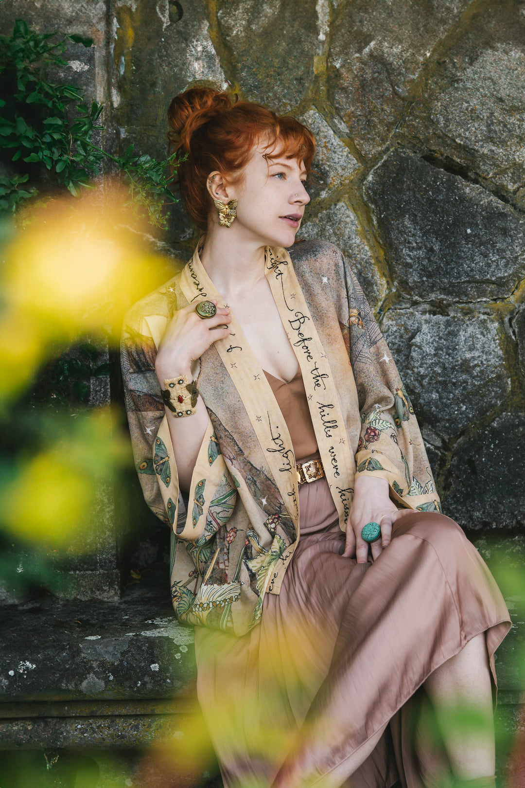 Lovelight Pixie Cropped Kimono w/ Woodland Swallow & Stars - Canada