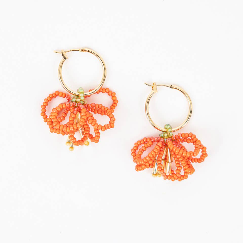 Beaded Flower Hoop Earrings