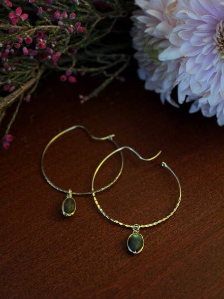 Labradorite Crystal Hoops - India