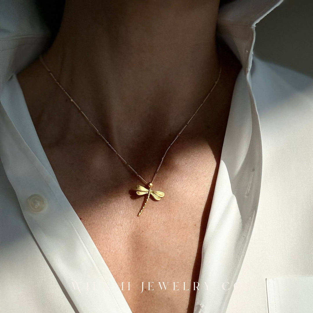 Mini Dragonfly Necklace | Gold Filled | Sparkling