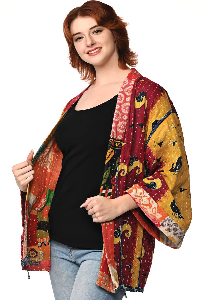 Reversible Cotton Kantha Kimono Jacket - Nepal