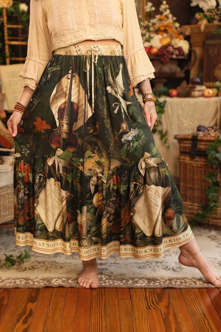 Labour of Love Maxi Length Atelier Skirt w/ Florals & Violin