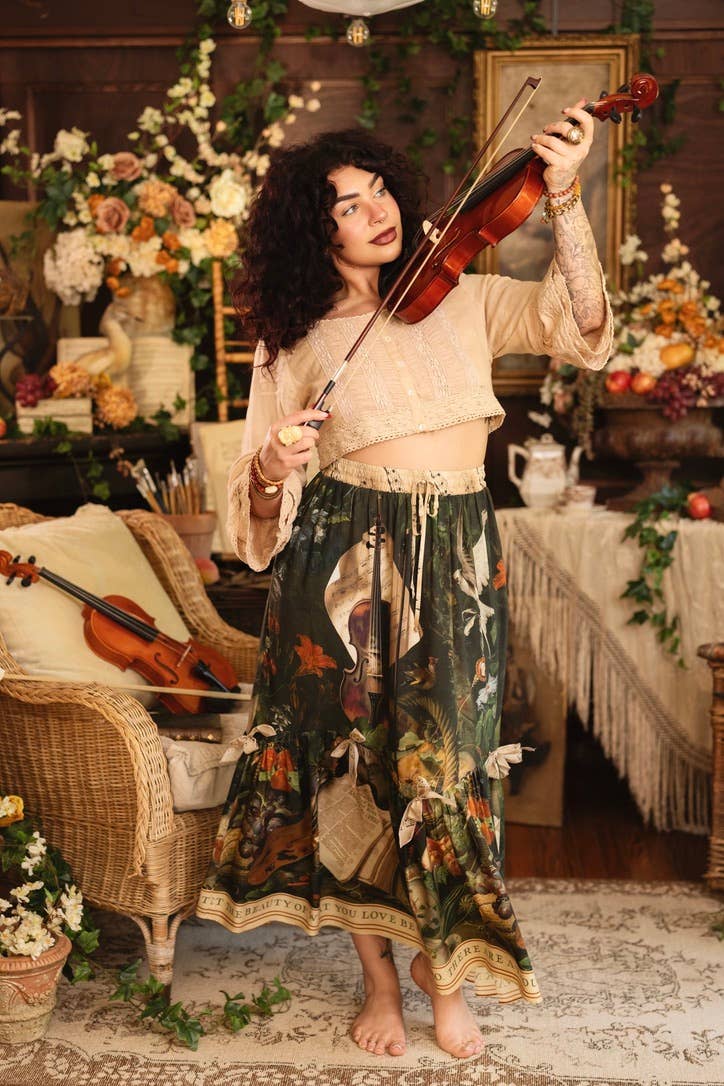Labour of Love Maxi Length Atelier Skirt w/ Florals & Violin