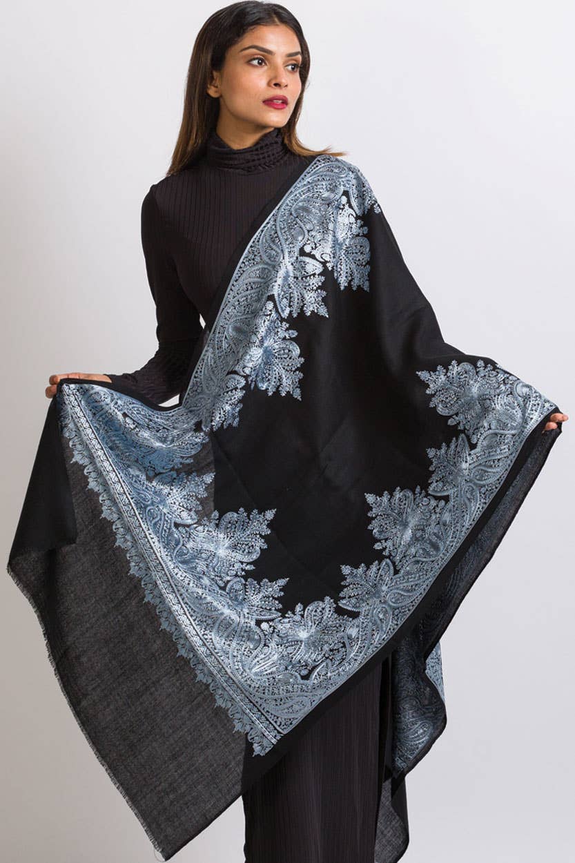 Priya Embroidered Wool Shawl