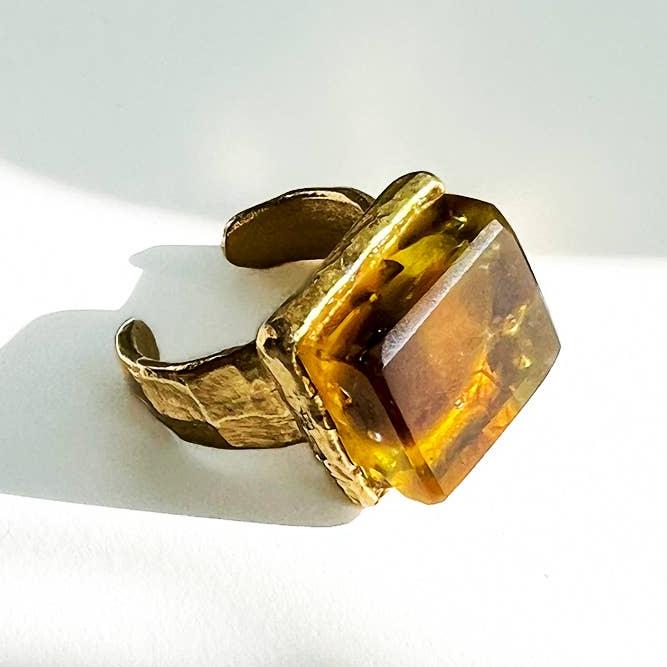 Mosaic Cube Ring - Gold & Tortoise Mosaic - USA