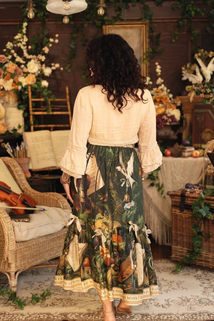 Labour of Love Maxi Length Atelier Skirt w/ Florals & Violin