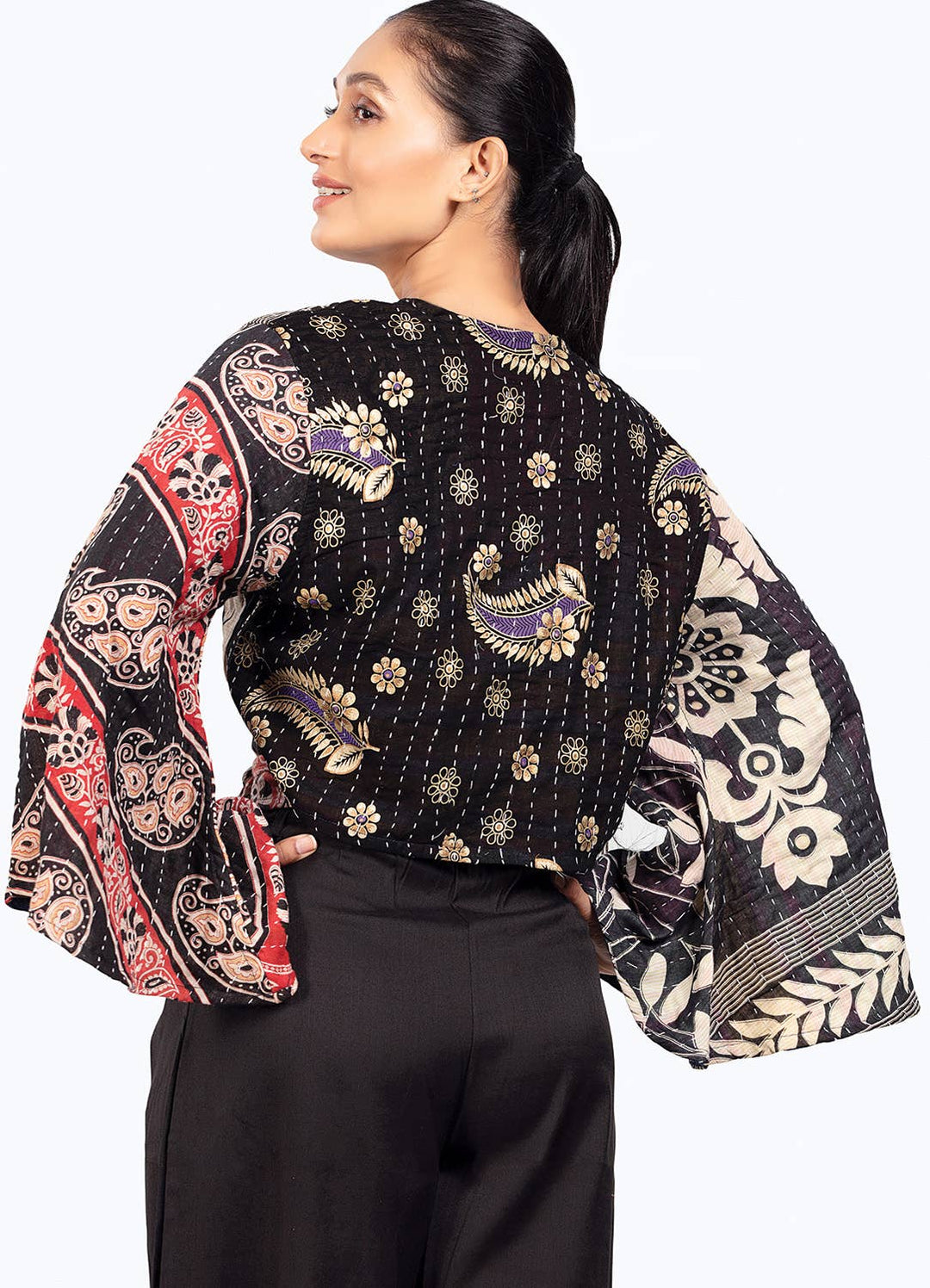 Reversible Black Kantha Butterfly Top